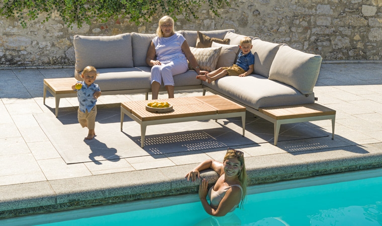 Bahamas Aluminium & FSC Teakholz Lounge Set mit wetterfesten Kissen