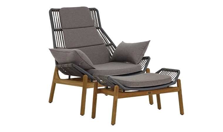 Smart Teakholz, Aluminium & Teakholz Relaxsessel mit Hocker